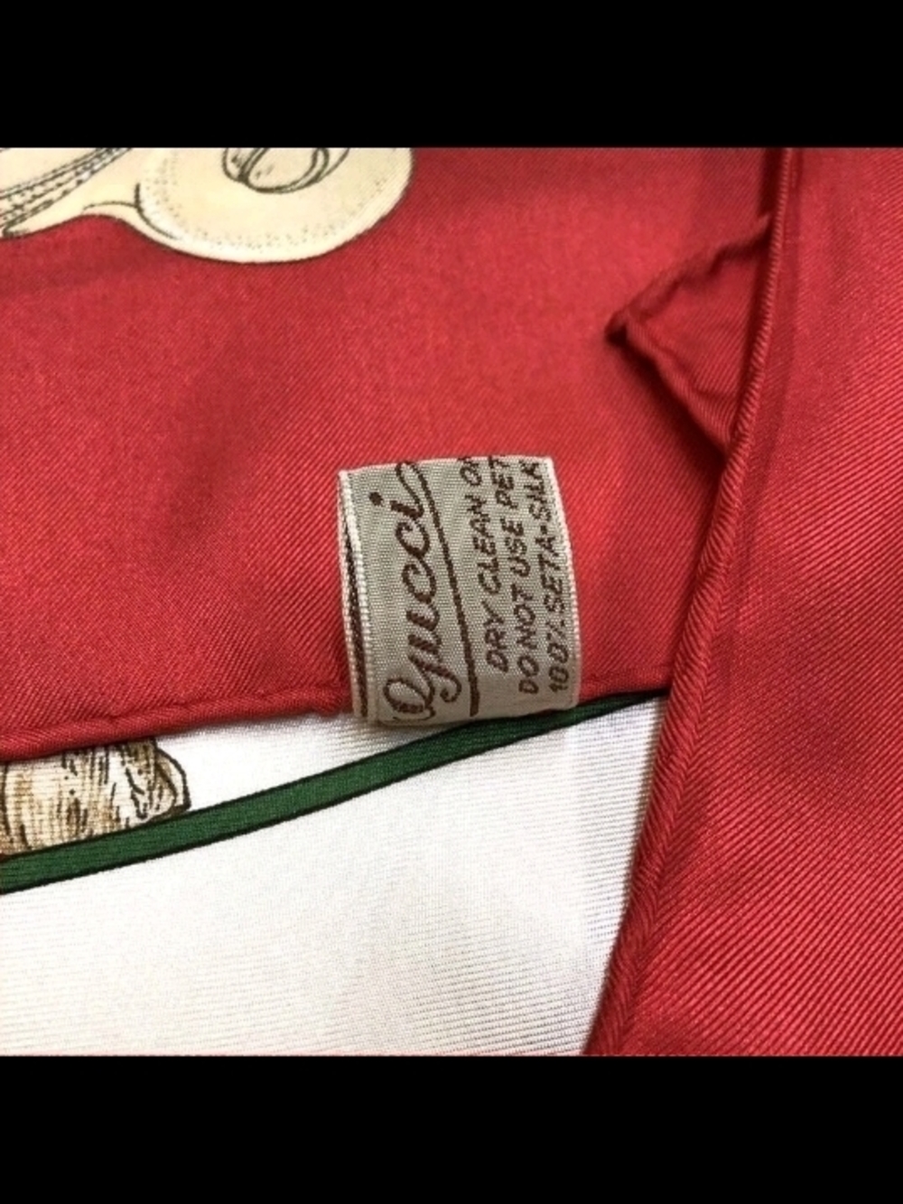 Gucci Sherry Line VTG 1978 Silk Scarf Equestrian Horse Print Red Green 86cm - Picture 11 of 13